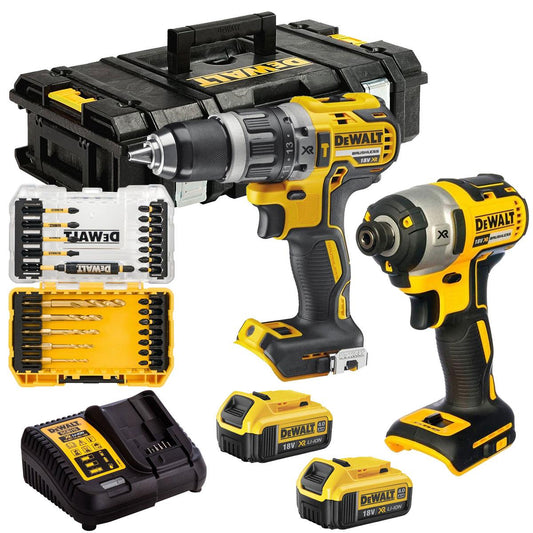 Dewalt 18V Brushless Twin Kit 2 x 4.0Ah Battery Charger & Toughsystem Box with 25 Pieces Set