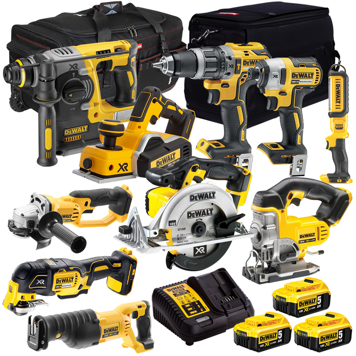 Dewalt 18V 10 Piece Power Tool Kit with 3 x 5.0Ah Battery & Charger T4TKIT-1113