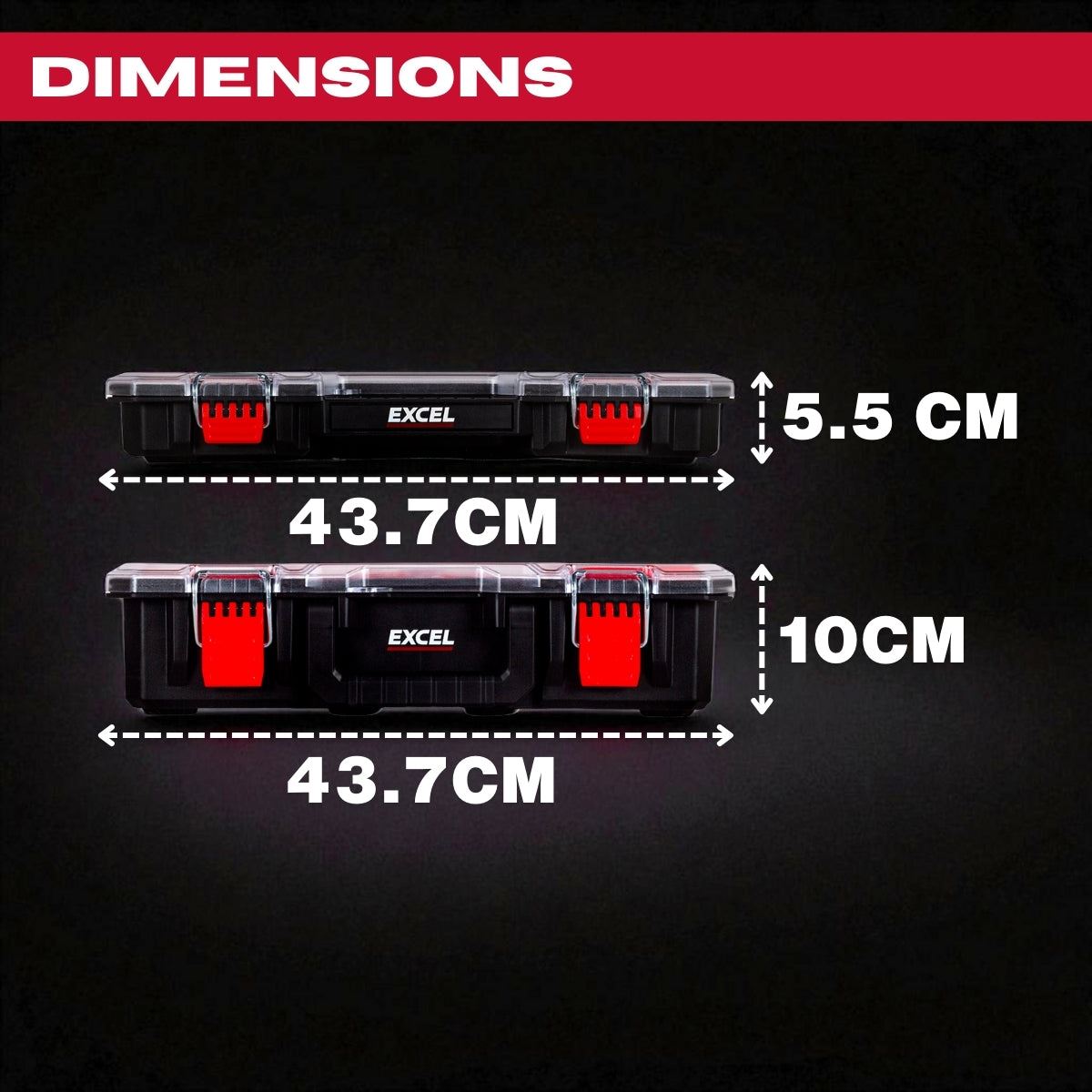 Excel 2-in-1 Tool Organiser Case, Portable Storage with Custom Dividers & Clear Lid
