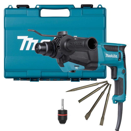 Makita HR2670/1 26mm SDS+ Rotary Hammer Drill With Excel Drill Chisel Set + 13mm Keyless Chuck
