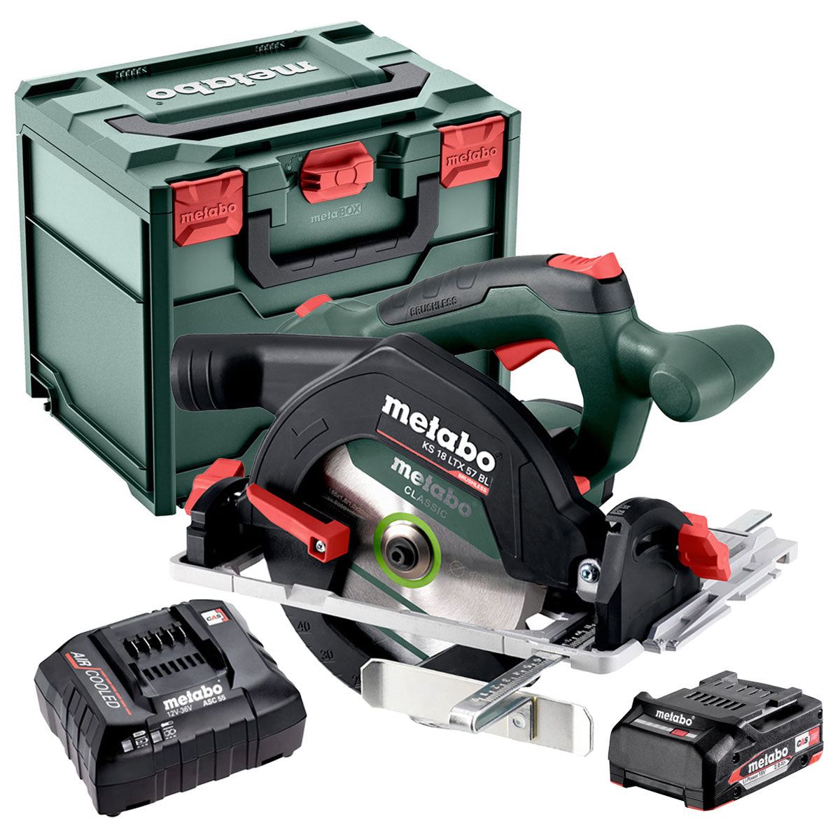 Metabo KS 18 LTX 57 BL 18V Brushless 165mm Circular Saw with 1 x 2.0Ah Battery Charger & Metabox