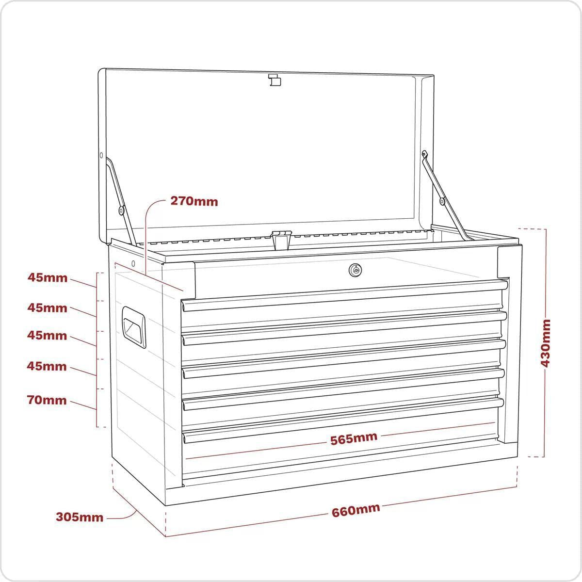 Sealey AP225 5 Drawer Topchest with Ball-Bearing Slides Red