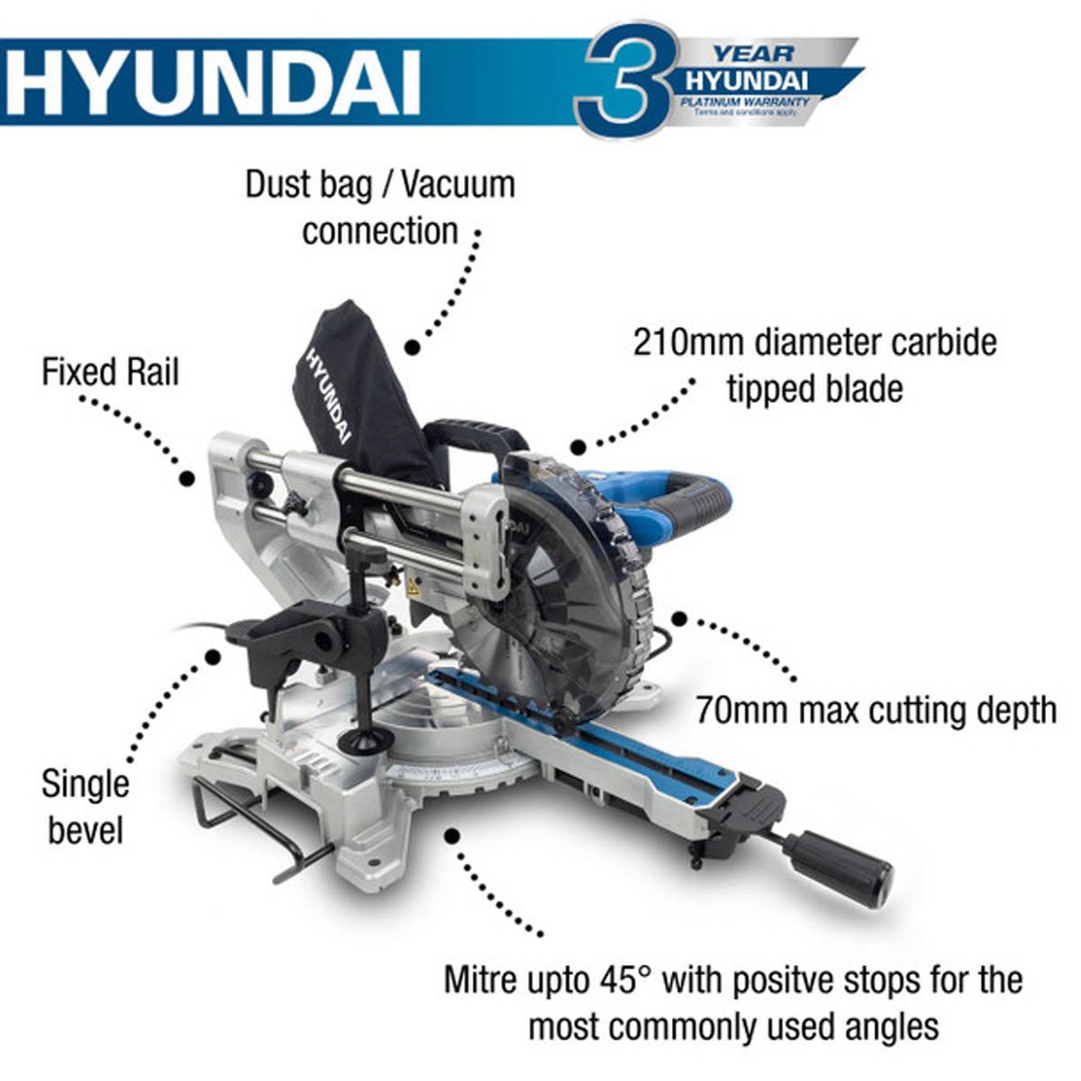 Hyundai HYMS1500E Mitre Saw with 210mm Blade 230V/1500W Crosscut Saw for Precision Cutting
