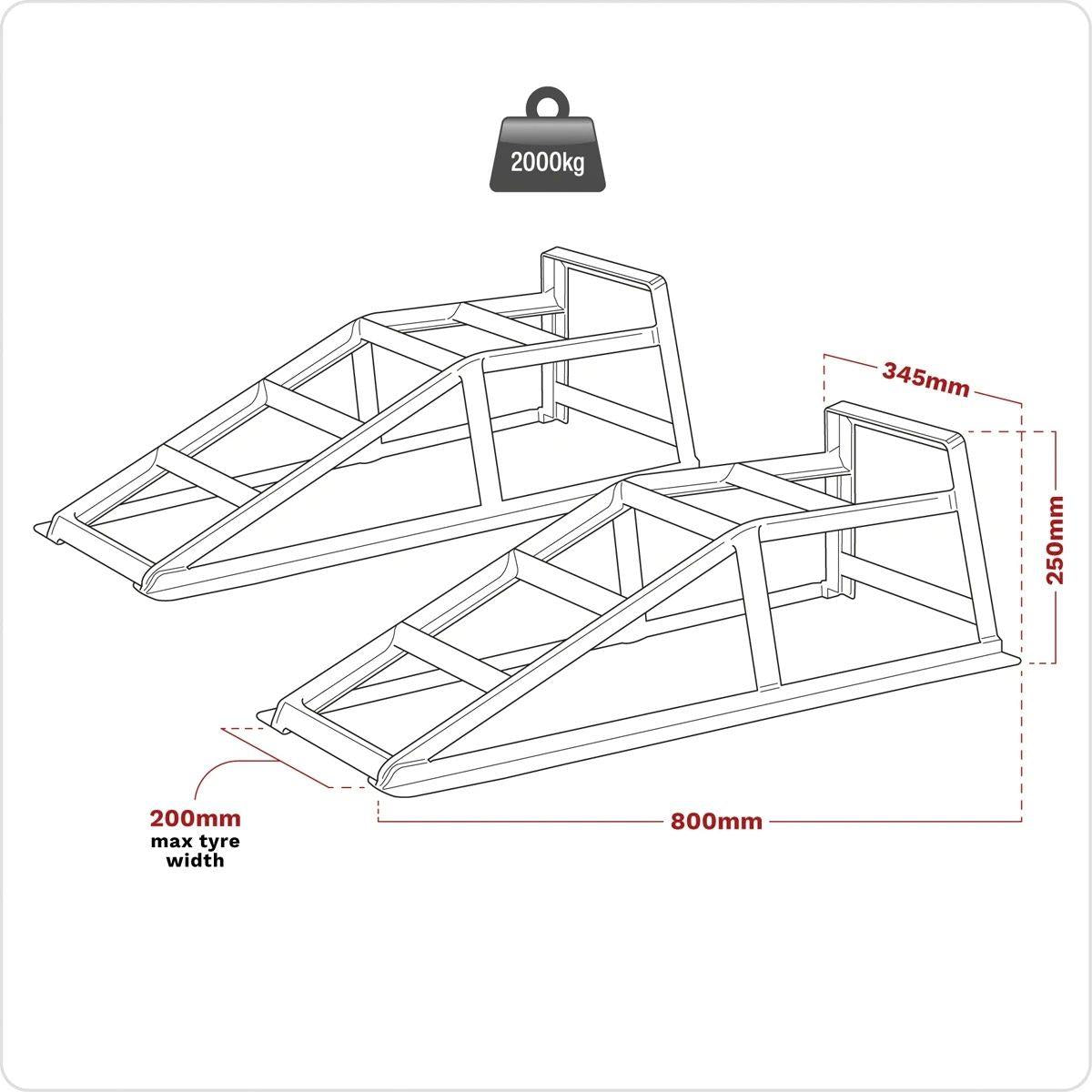 Sealey CAR2000 Car Ramps 1 Tonne Capacity per Ramp 2 Tonne Capacity per Pair
