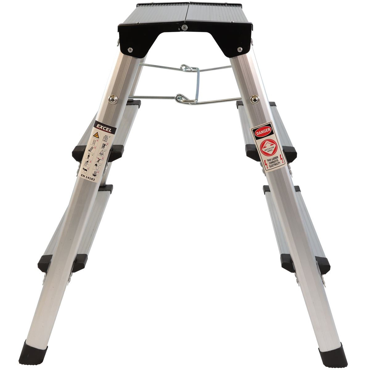 Excel Aluminium Stool Ladder 3 Tread with Fibreglass Folding Hop Up