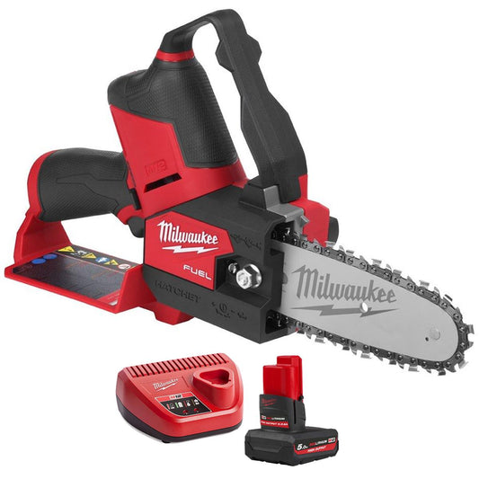 Milwaukee M12FHS-0 12V Brushless 231mm Fuel Hatchet Pruning Saw With 1 x 5.0Ah Battery & Charger