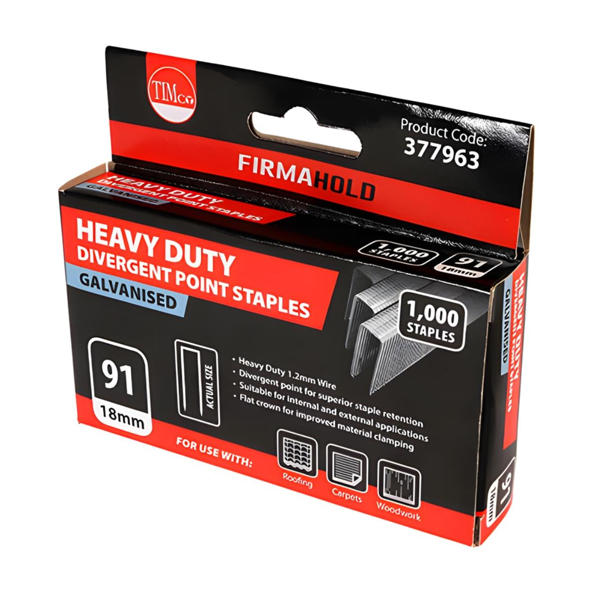 FirmaHold 18mm Heavy Duty Divergent Point Galvanised Staples Pack of 1000 - 377963