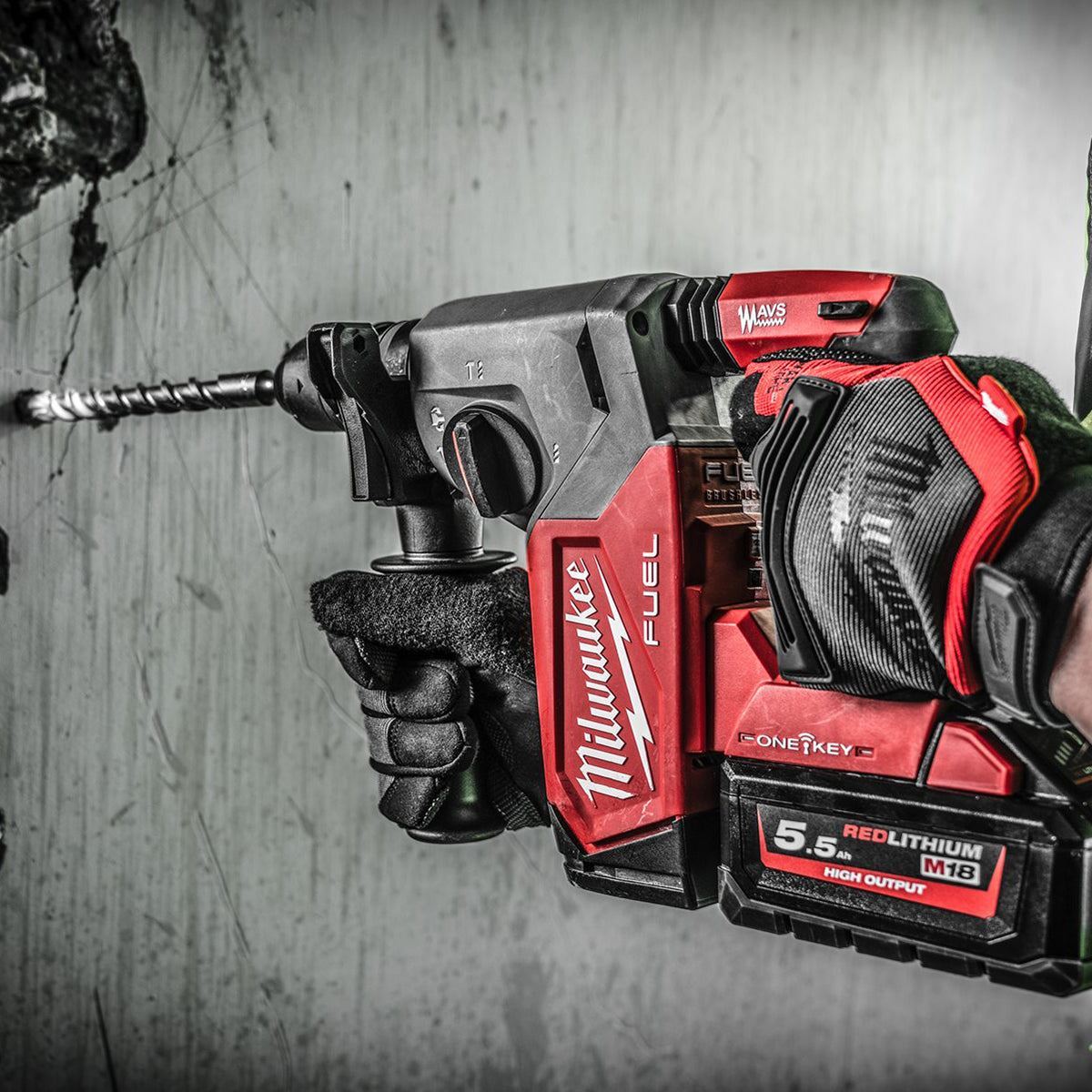 Milwaukee M18ONEFHX-0 18V Brushless 4-Mode 26mm SDS-Plus Hammer Drill with 4 Piece Chisel Set
