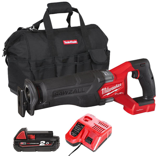 Milwaukee M18ONEFSZ-0 M18 FUEL 18V ONE-KEY Sawzall with 1 x 2.0Ah Battery Charger & Bag