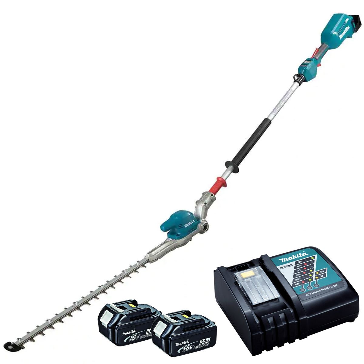 Makita DUN500WRTE 18V LXT Brushless 50cm Pole Hedge Trimmer With 2 x 5.0Ah Batteries & Charger