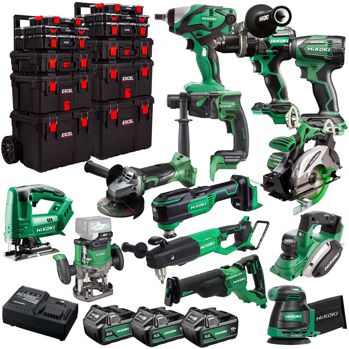 Hikoki 18V 13 Piece Power Tool Combo Kit with 3 x 5.0Ah Battery & Trolley Toolbox
