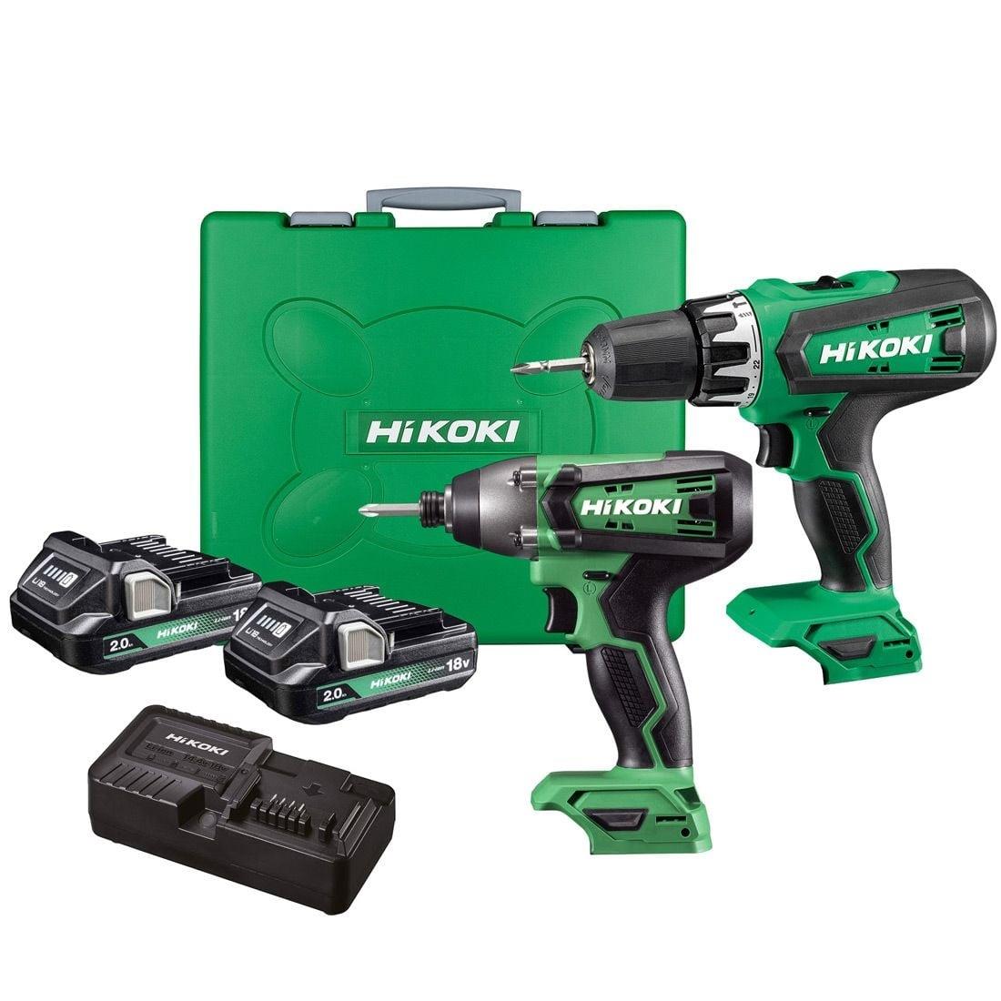 HiKOKI KC18DFXJAZ 18V Combi Drill & Impact Driver Twin Pack with 2 x 2.0Ah Batteries, Charger & Case