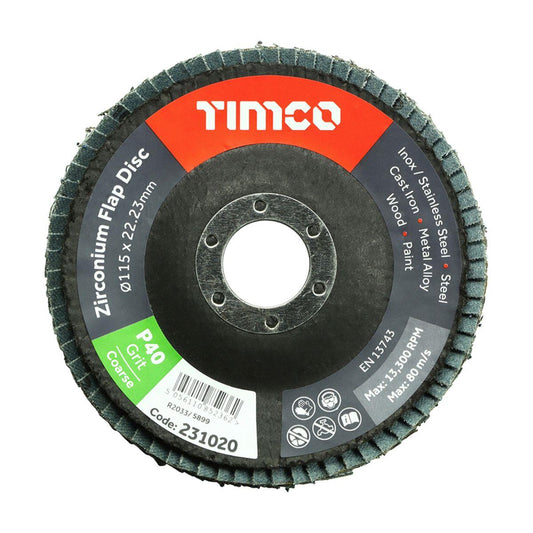 Timco 115mm Heavy Duty Zirconium Flap Disc P40 Grit - 231020