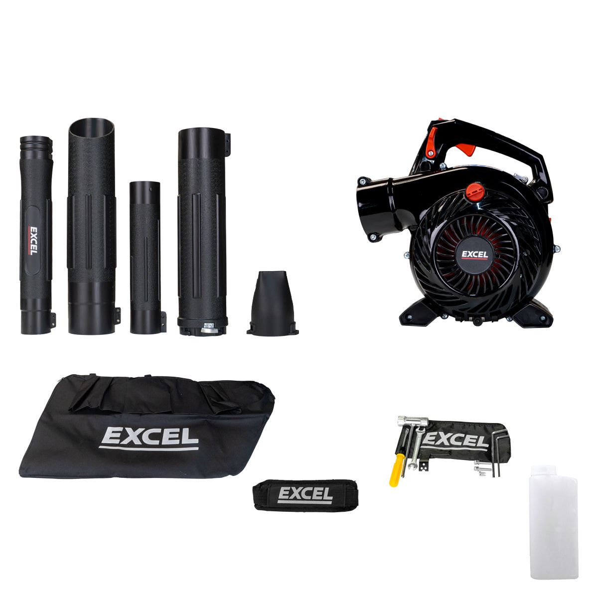 Excel 25cc Petrol Leaf Blower, Vacuum and Mulching 3-in-1 Multi Garden Tool with Engine Oil