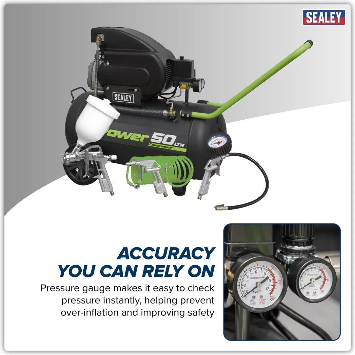 Sealey SAC5020EPK 50L Direct Drive Compressor with 4pc Air Accessory Kit 240V