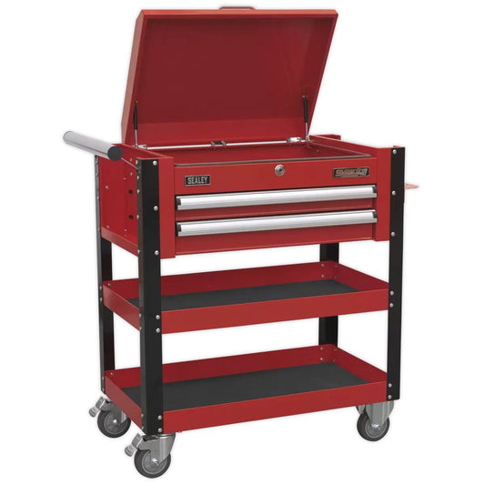 Sealey AP760M Heavy-Duty Mobile Tool Parts Trolley 2 Drawers Lockable Top Red