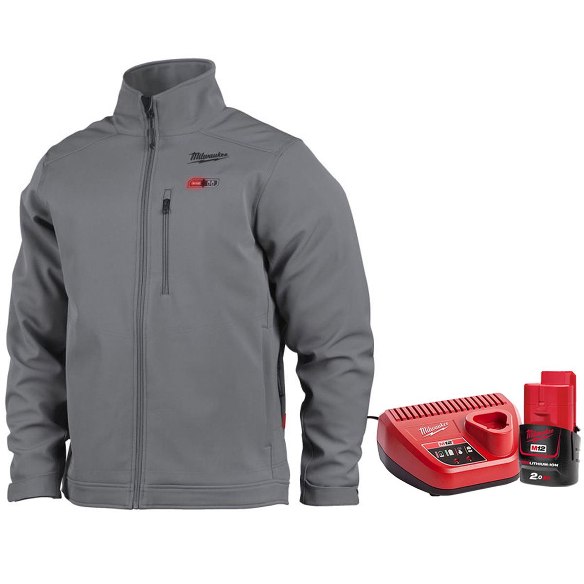 Milwaukee M12 12V Heated Work Jacket Grey Size  XXL with 1 x 2.0Ah Battery & Charger