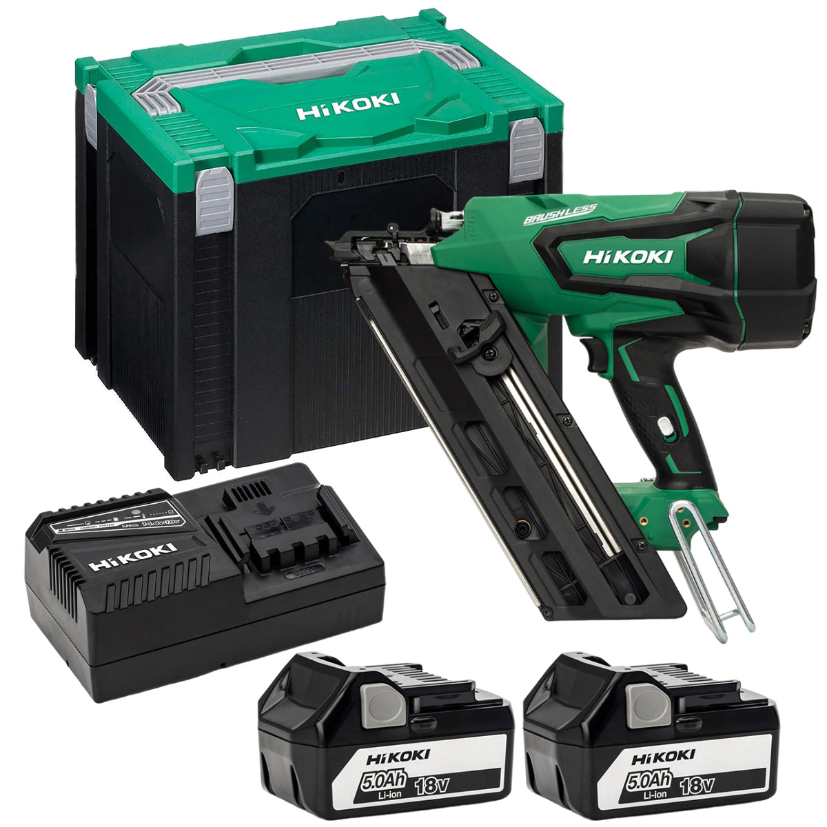 HiKOKI NR1890DCJPZ 18V Brushless First Fix Framing Nailer with 2 x 5.0Ah Batteries Charger & Type 4 Case