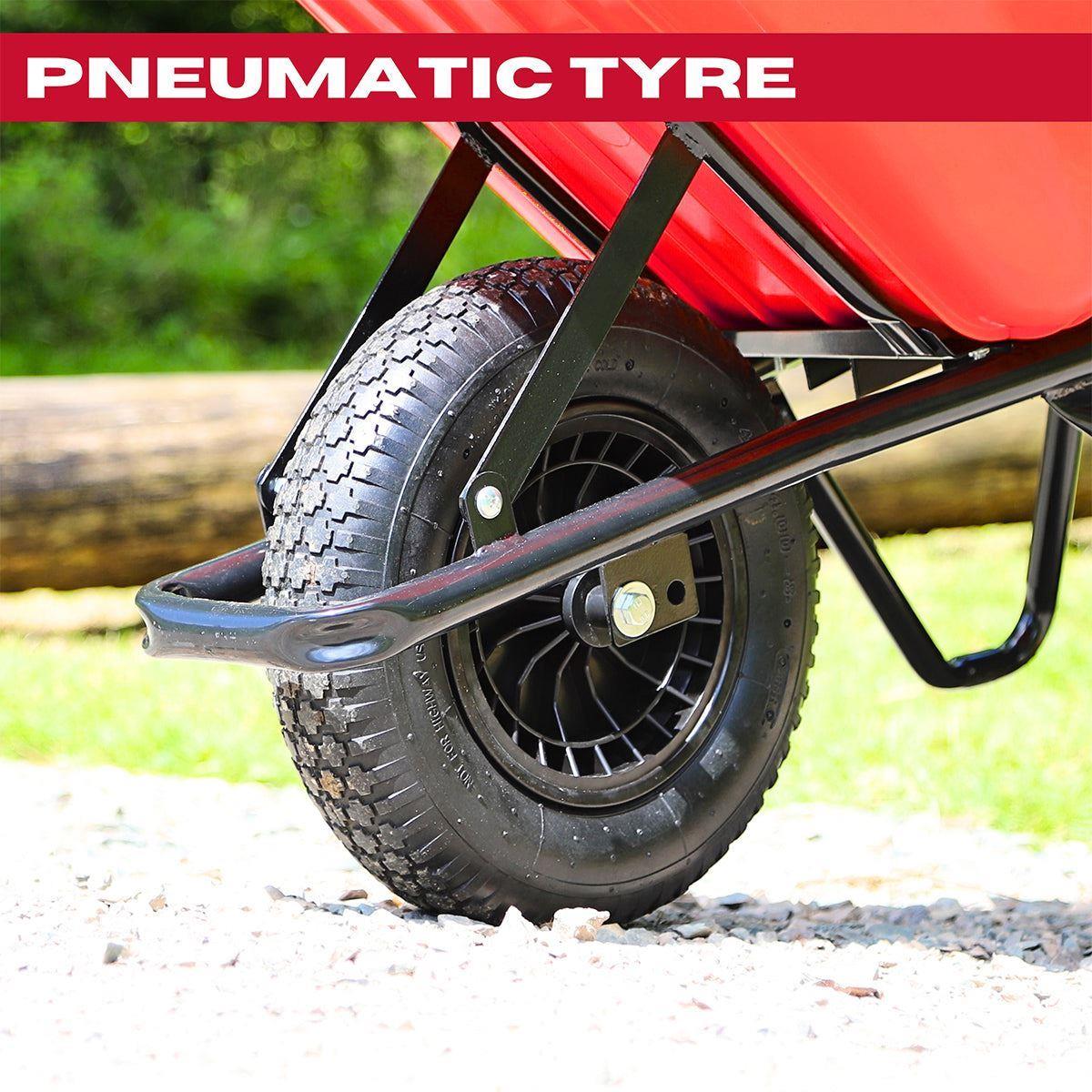 Excel 134L Portable Cement Mixer 240V/370W with Wheels & 100L Wheelbarrow Red HDPE Tray