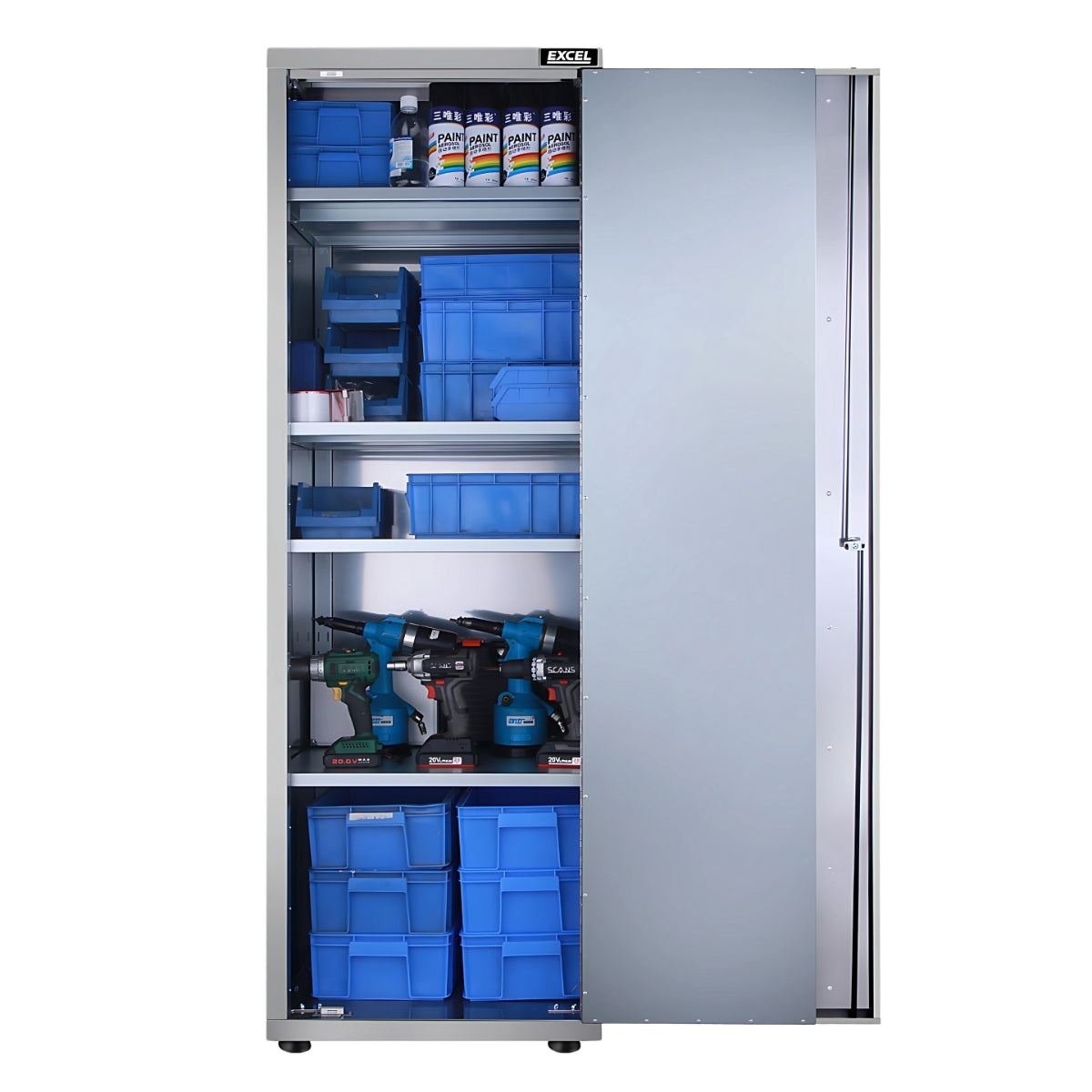 Excel 72inch 15 Drawer Stainless Steel Workbench Roller Tool Chest Cabinet with 3 Overhead Cabinets & Tall Cabinet