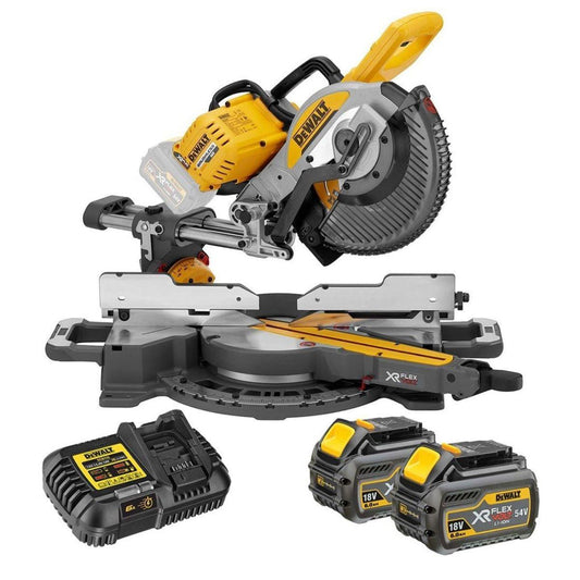 Dewalt DCS727T2-GB 54V XR Flexvolt Brushless 250mm Double Bevel Sliding Mitre Saw with 2 x 6.0Ah Battery & Charger