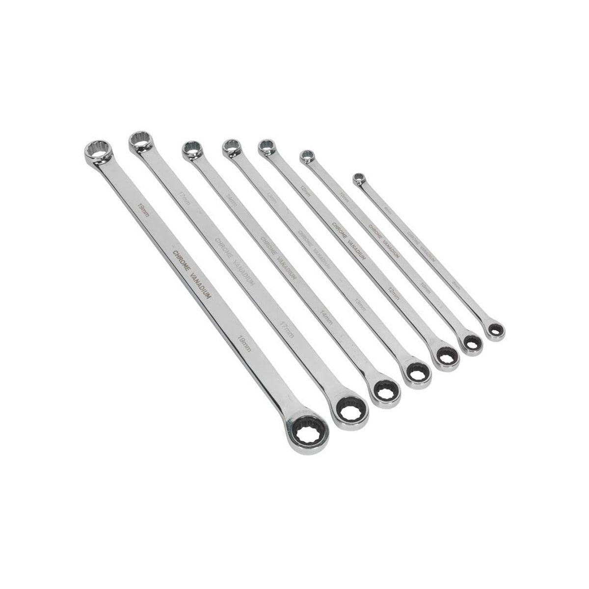 Sealey AK6319 Double Ring Ratchet/Fixed Spanner Set 7 Piece Extra Long Metric