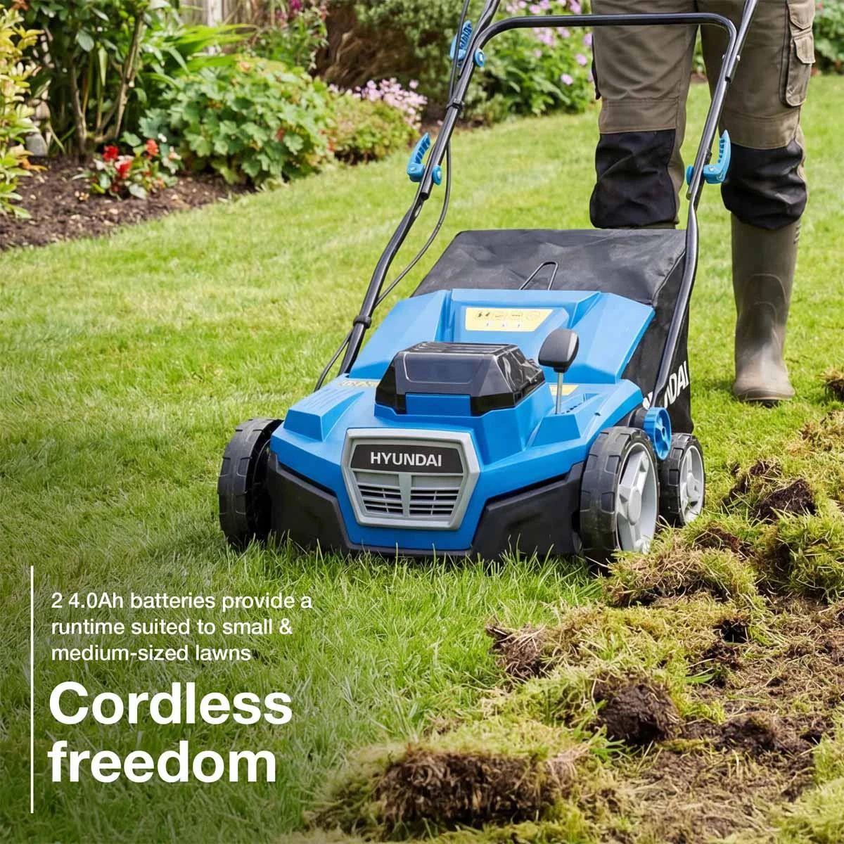 Hyundai HY40CSC38 2 x 20V 2-in-1 Brushless Scarifier & Aerator 38cm with 2 x 4.0Ah Batteries and Charger