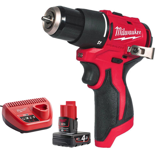 Milwaukee M12BLPDRC-0 12V Brushless Combi Drill With 1 x 4.0Ah Battery & Charger
