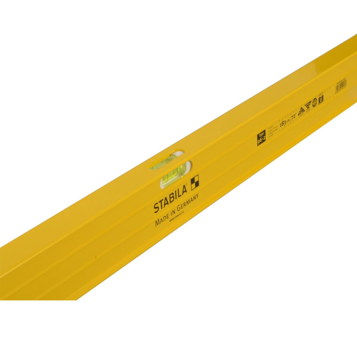 Stabila STB962180 96-2 183cm / 72inch Spirit Level 3 Vial - 15230 With 25cm Magnetic Rare Earth Torpedo Level