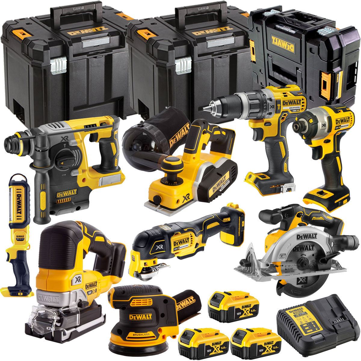 Dewalt DCKT4T9B3 18V Brushless 9 Piece Kit With 3 x 5.0Ah Battery Charger & TStak Tool Storage