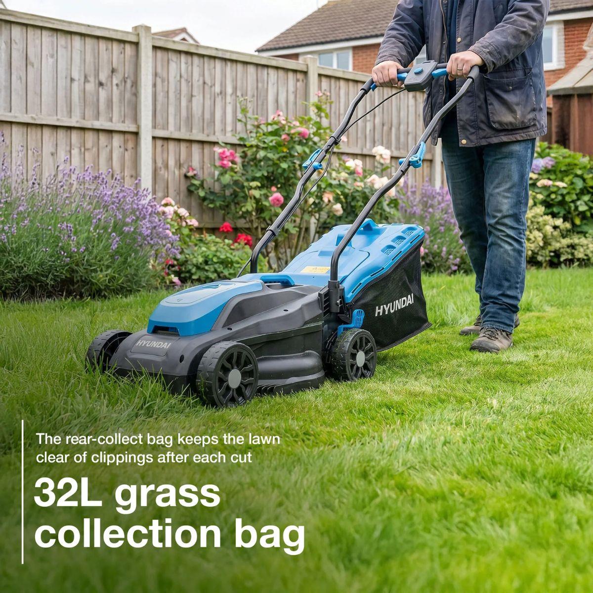 Hyundai HY20CLM33 20V Brushless Cordless Lawnmower 33cm/13 Inch With 32L Collection Bag