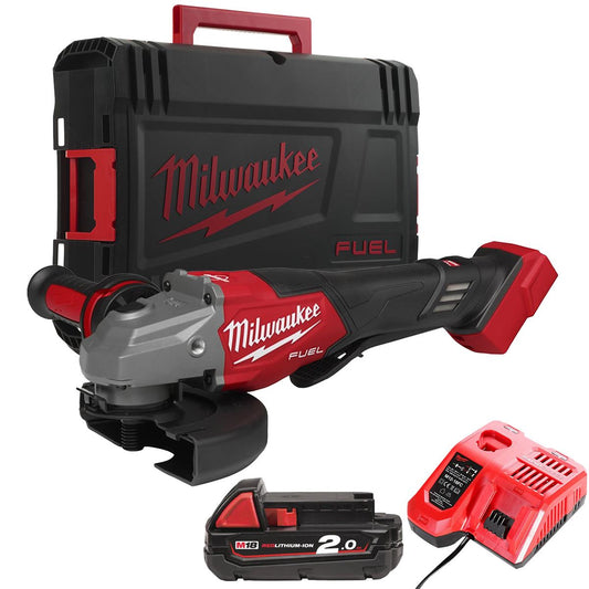 Milwaukee M18FHSAG125XPDB2-0X 18V 125mm Angle Grinder with 1 x 2.0Ah Battery Charger & Case