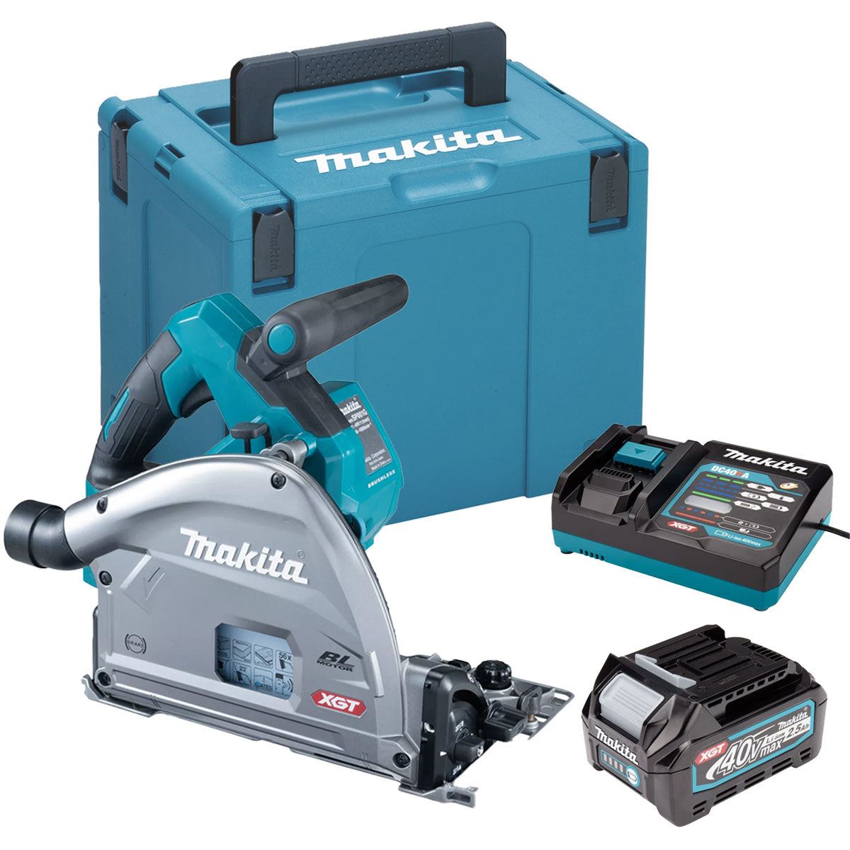 Makita SP001GZ03 40Vmax XGT Brushless Plunge Saw with 1 x 2.5Ah Battery Charger & Case