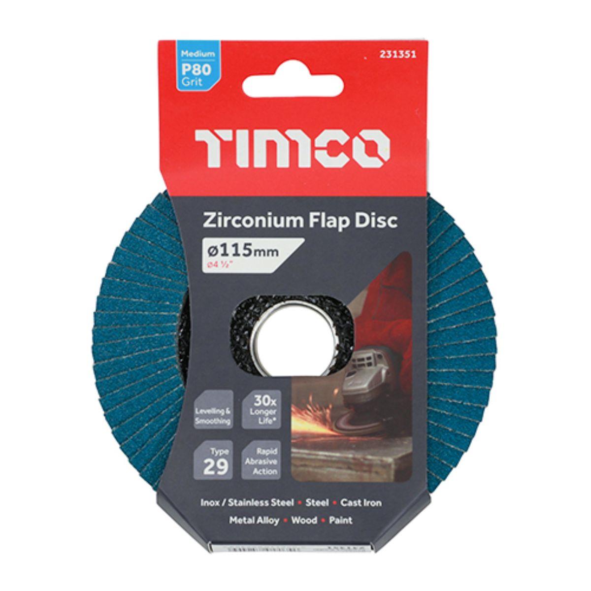 Timco 115mm Heavy Duty Zirconium Flap Disc P80 Grit - 231351