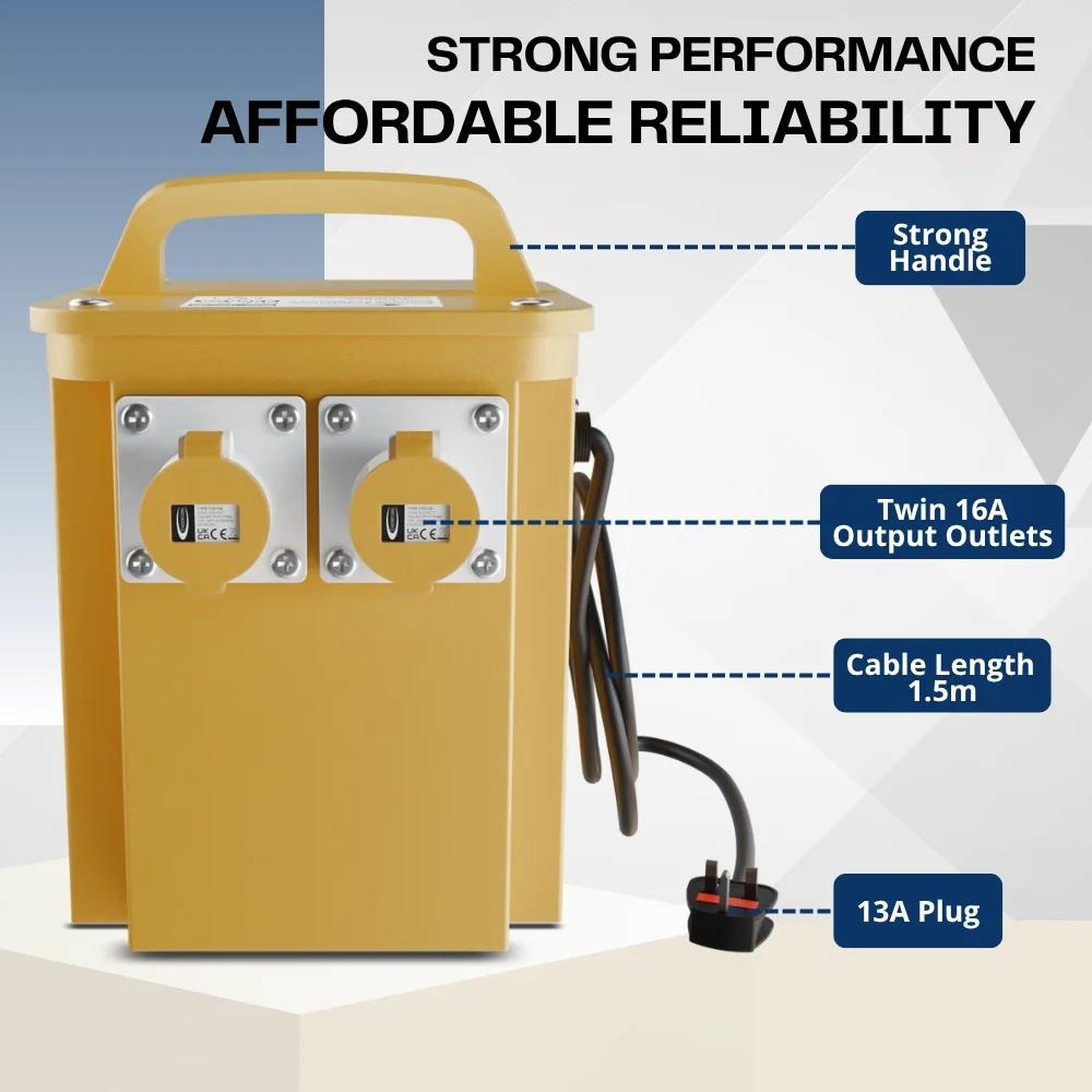 Connexion 3.3kVA 110V Site Transformer with Dual 16A Sockets, 13A Plug & 1.5m Cable - 10961