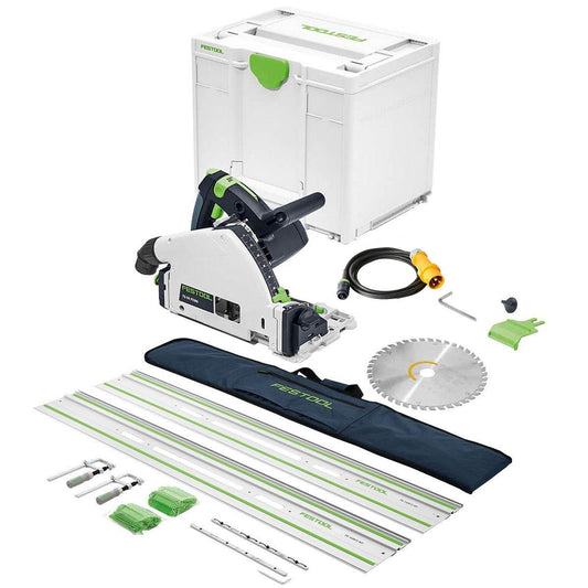 Festool TS 55 FEQ-Plus 110V GB 160mm Circular Plunge-Cut Saw - 576707 With Guide Rail Kit Set 577932