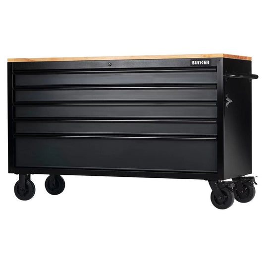 Draper B100-61G5D Bunker 5 Drawer Workbench Roller Tool Cabinet 61 Inch Grey 28343