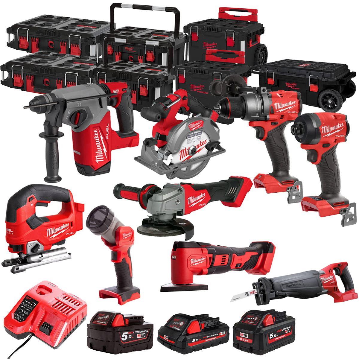 Milwaukee 18V 9 Piece Power Tool Kit with 3 x Batteries T4TKITM - 18504