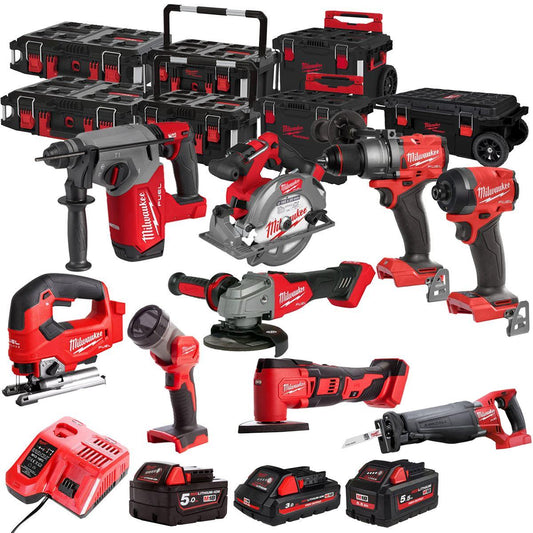 Milwaukee 18V 9 Piece Power Tool Kit with 3 x Batteries T4TKITM - 18504