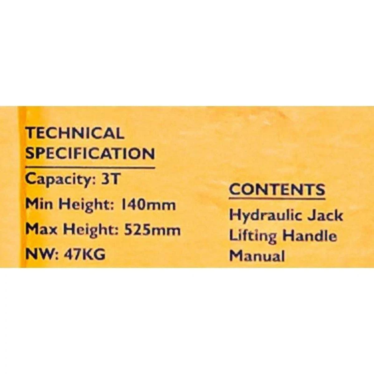 JCB-T830028 3 Tonne Hydraulic Long Trolley Jack Heavy-duty 525mm Max. Lift