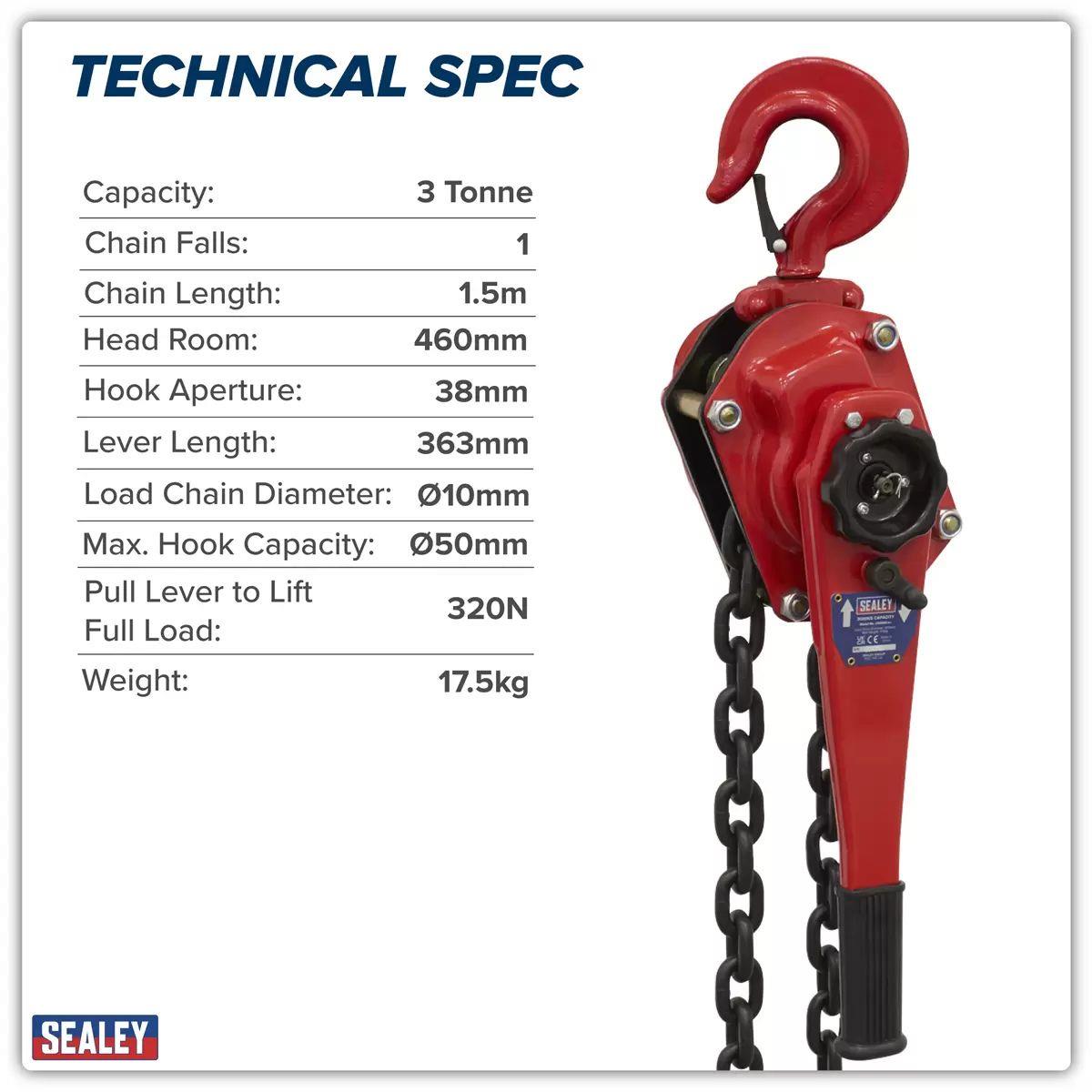 Sealey LH3000 Lever Hoist Steel 3000kg