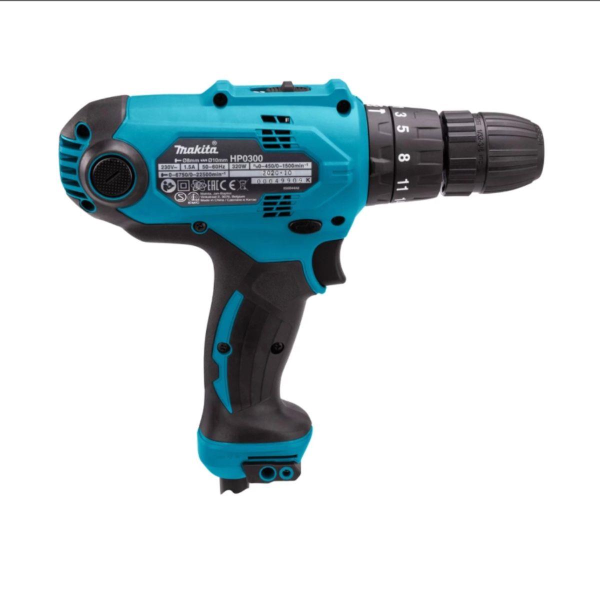 Makita HP0300/2 Combi Drill  2-Speed Keyless chuck 10mm 320W/240V Body Only