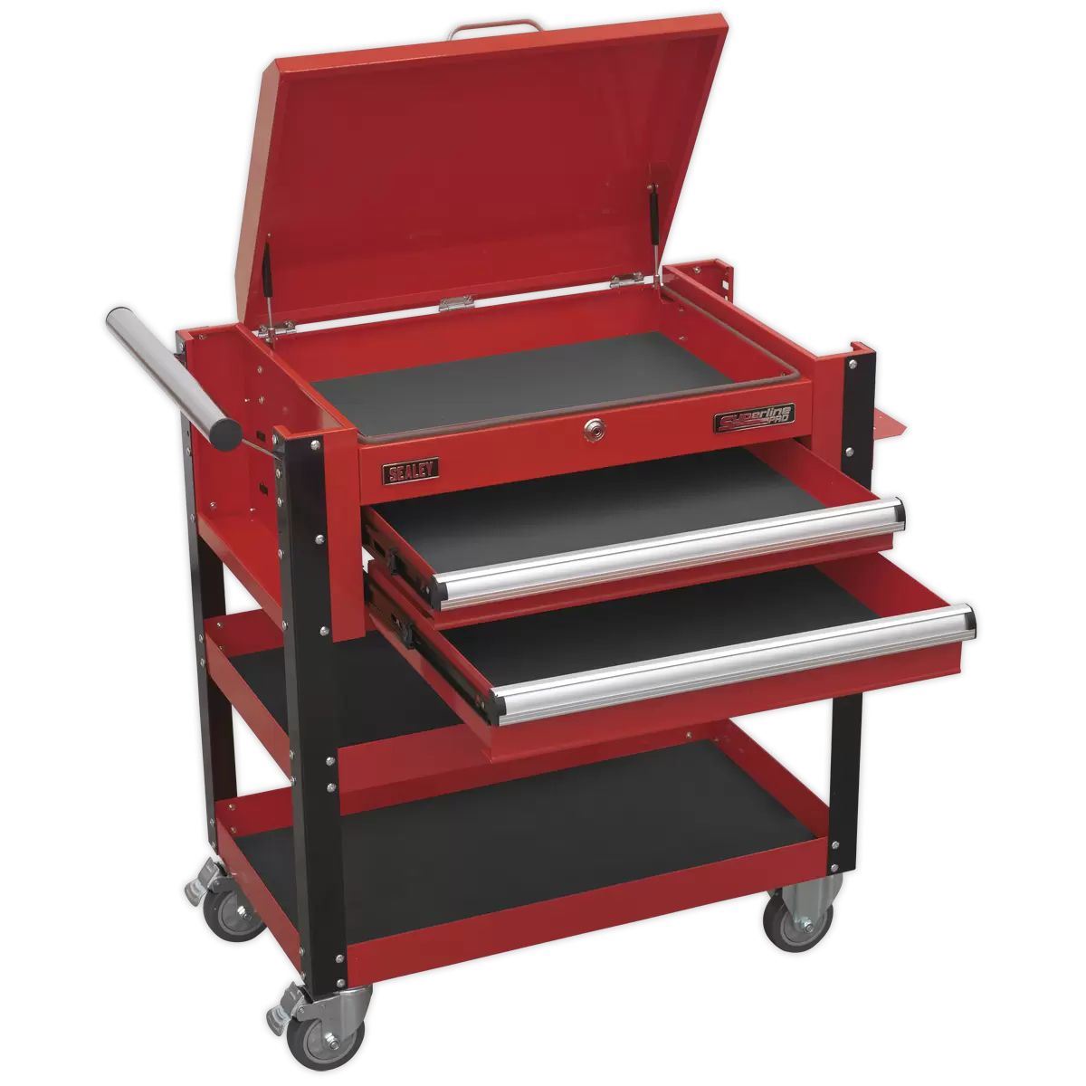 Sealey AP760M Heavy-Duty Mobile Tool Parts Trolley 2 Drawers Lockable Top Red