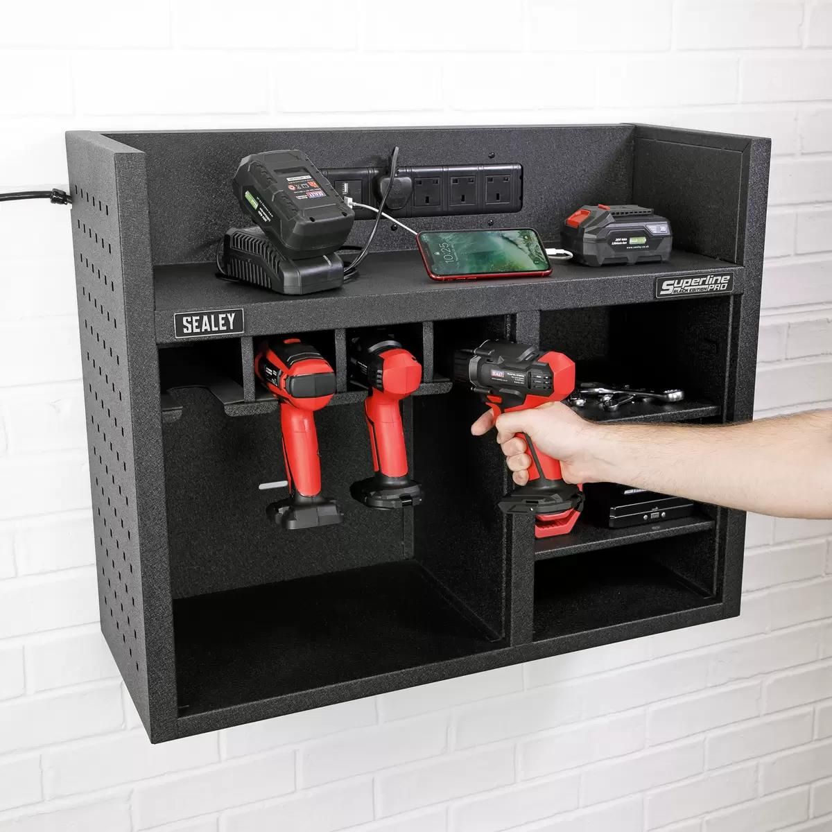 Sealey AP30SRBE Power Tool Storage Rack with Power Strip