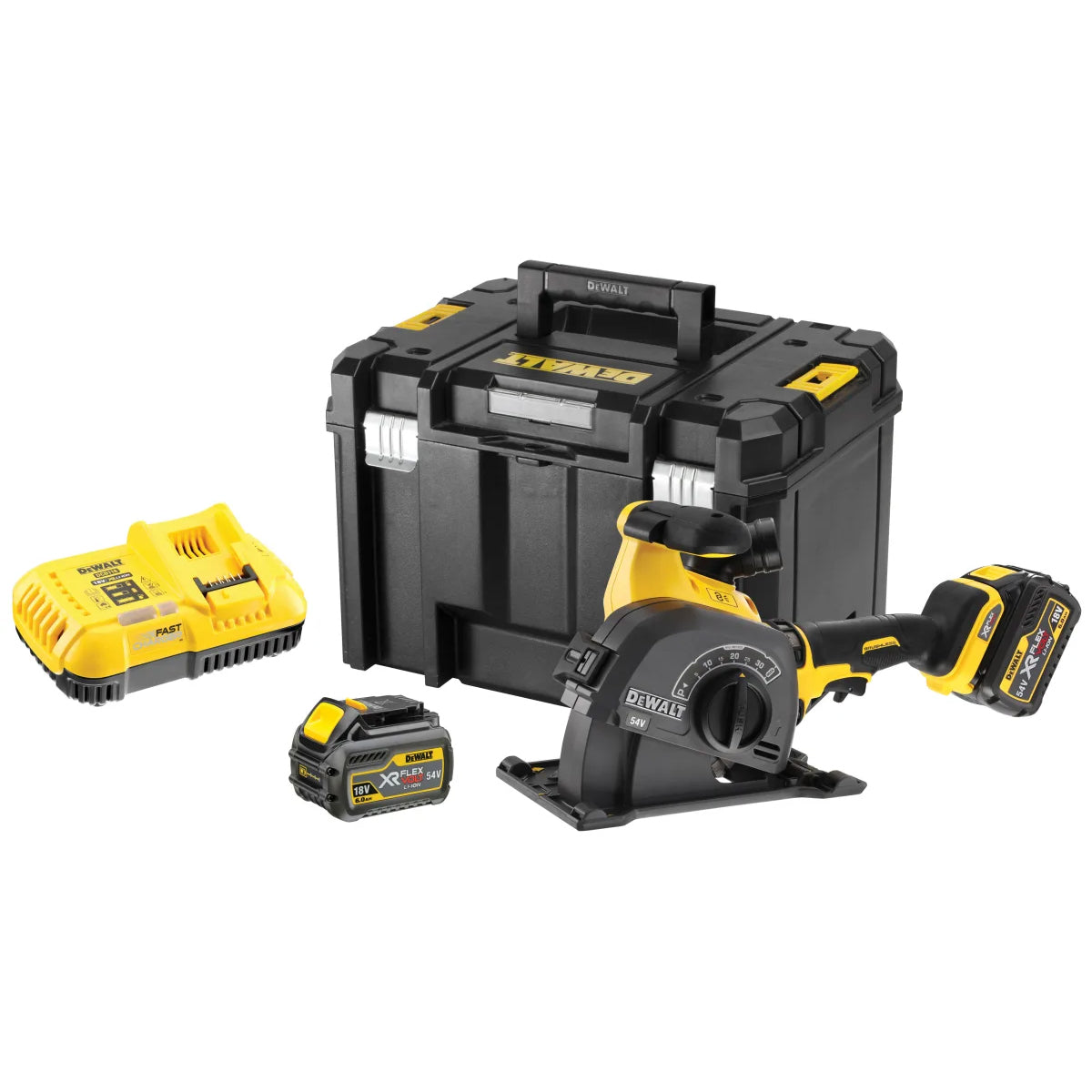 DeWalt DCG200T2 54V XR Flexvolt Brushless Wall Chaser with 2 x 6.0Ah Batteries Charger & Case