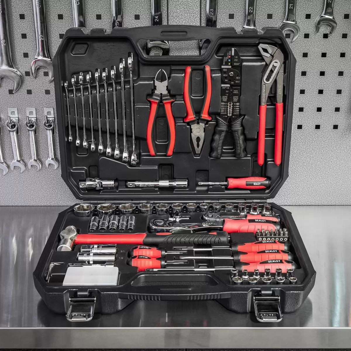 Sealey AK7400 Mechanic's Tool Kit 100 Piece Sockets Screwdriver Hammer Spanner Spark