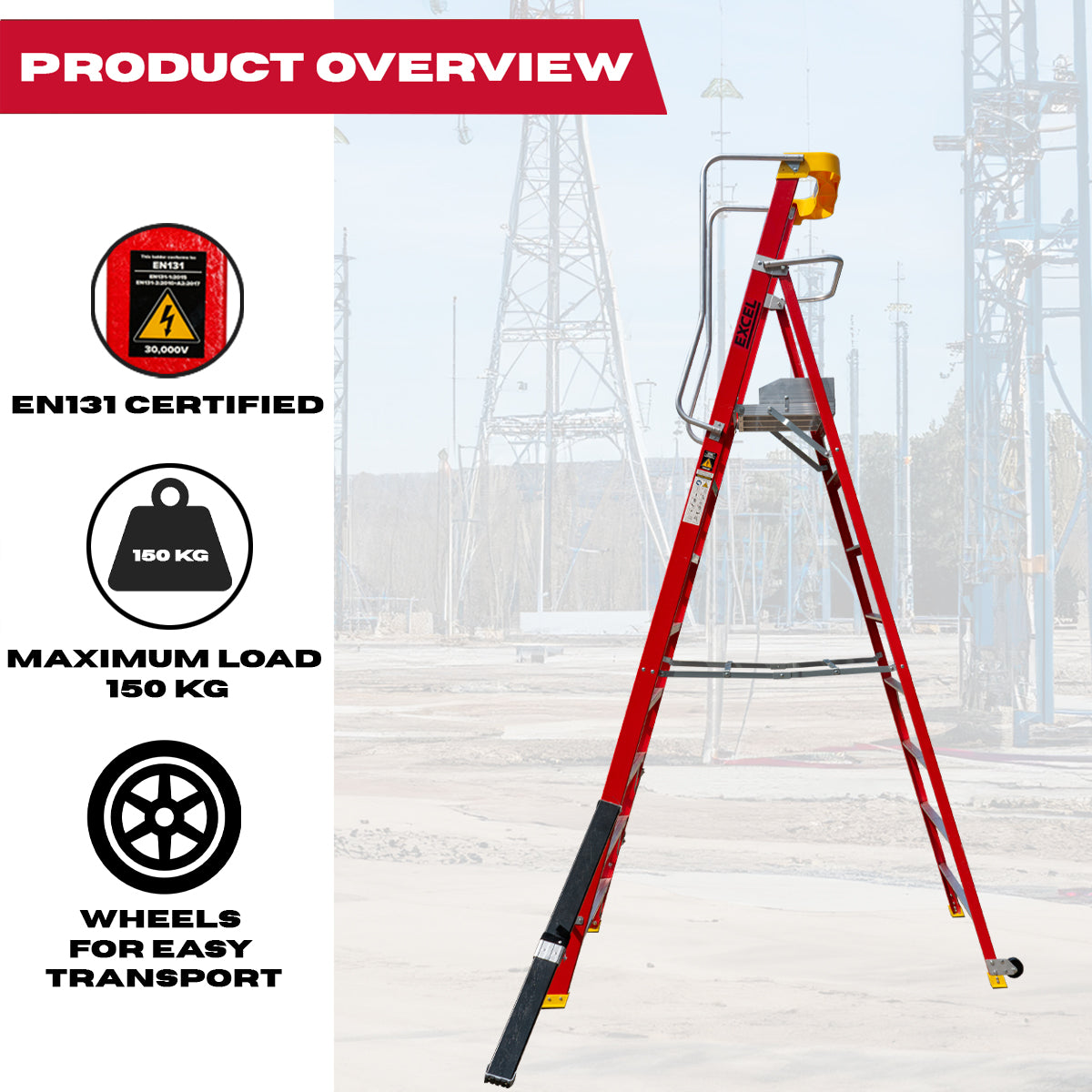 Excel Electricians Fibreglass Podium Step Ladder 8 Tread 3.18m EN131-7