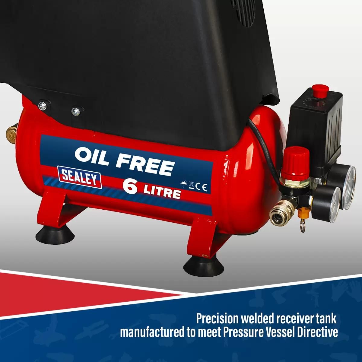 Sealey SAC00615 6L Belt Drive Air Compressor Oil Free 230V