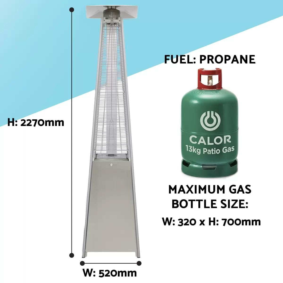 Dellonda DG99 13kW Stainless Steel Pyramid Gas Patio Heater