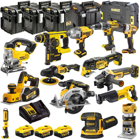 Dewalt 18V 14 Piece Power Tool Kit with 3 x 5.0Ah Battery Charger & Box DEWKIT28